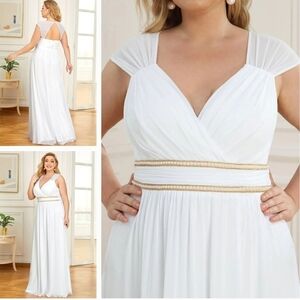 Ever Pretty White Maxi Dress with Gold Trim Waist